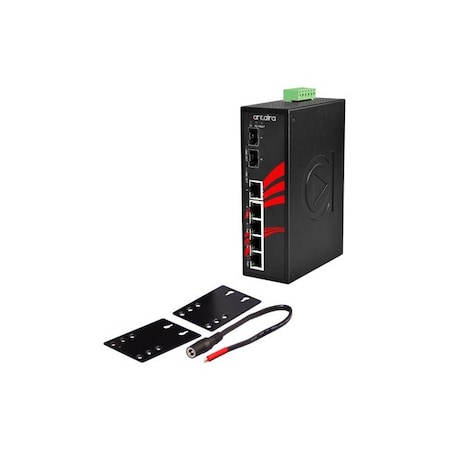 Antaira 7-Port Industrial Gigabit PoE+ Unmanaged Ethernet Switch LNP-0702G-SFP-24